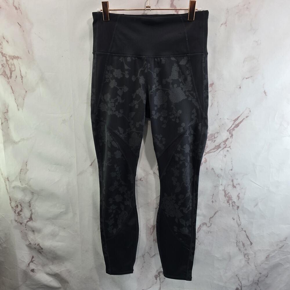 Athleta Leggings Womens Small Black Moonlight Precision Mesh Panel Floral 7/8